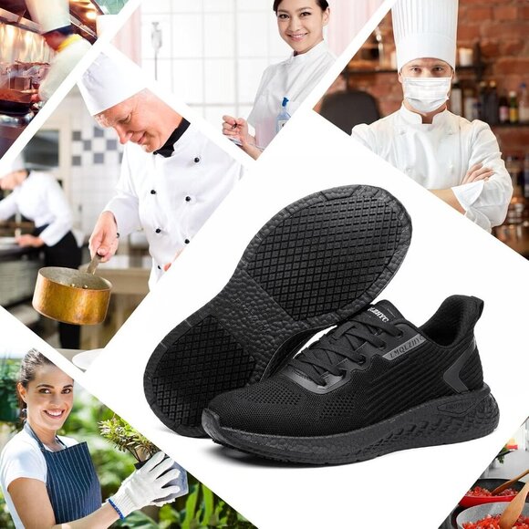 Non Slip Work Shoes Women Food Service Black Slip Resistant Lightweight - Picture 6 of 6